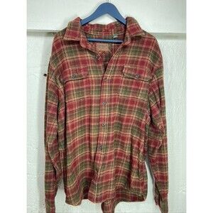 ORVIS MENS XLARGE HEAVY FLANNEL PLAID SHIRT BUTTON UP SIDE POCKETS 1305